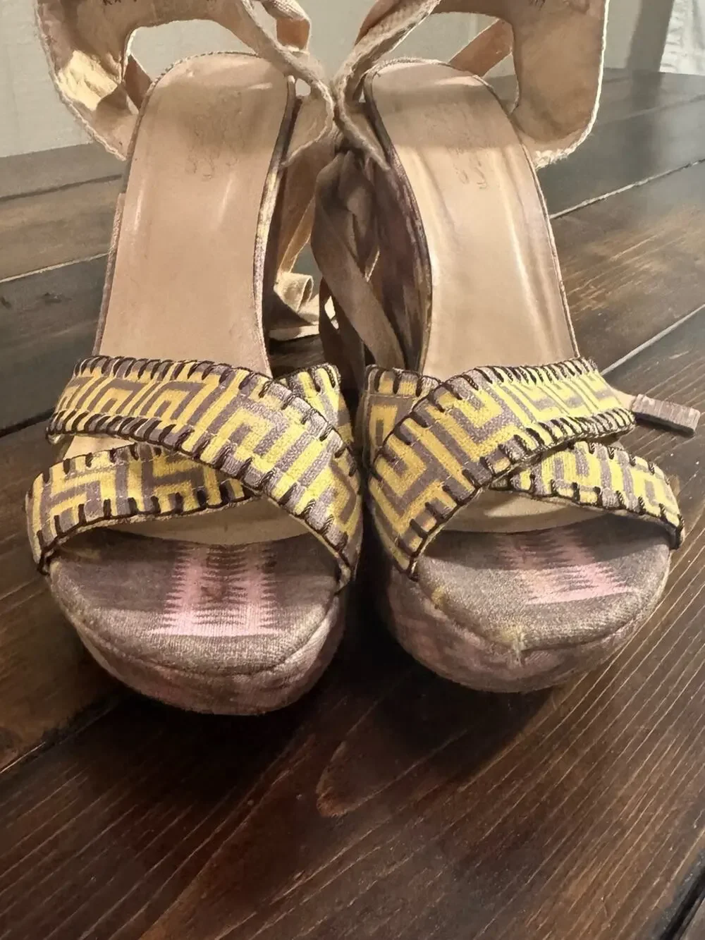 Theodora & Callum by Stuart Weitzman Yellow ikat Patterned Platform Sandals